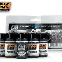 Outlet 👍 Exhaust Stains Weathering Set (4 Pigments & Enamel Exhaust Wash) 35ml Bottles AK Interactive 👏