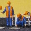 Cheap 😀 Sewer Maintenance Crew w/Barriers (4) HO Scale Preiser Models 🌟