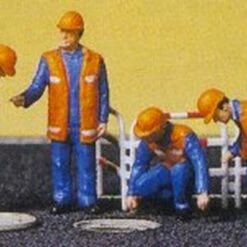 Cheap 😀 Sewer Maintenance Crew w/Barriers (4) HO Scale Preiser Models 🌟