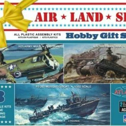Cheap 🌟 Air, Land & Sea US Hobby Gift Set: 1/48 Sherman Tank, 1/48 H25 Mule Helicopter, 1/102 PT207 Mosquito Boat Atlantis Models 😀