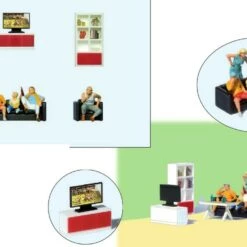 Discount ⭐ TV Living Room Furniture W/Family HO Scale Preiser TV Living Room Furniture w/Family HO Scale Preiser 🔔