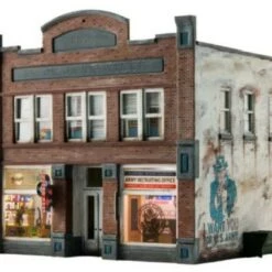 Discount 😀 Built-N-Ready Records & Recruiting 2-Story Building LED Lighted N Scale Woodland Scenics 😀