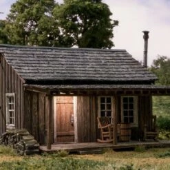 Wholesale 🛒 Built-N-Ready Rustic Cabin LED Lighted O Scale Woodland Scenics 🧨